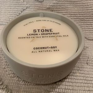 Embossed Ceramic 3-wick Jar Candle Stone